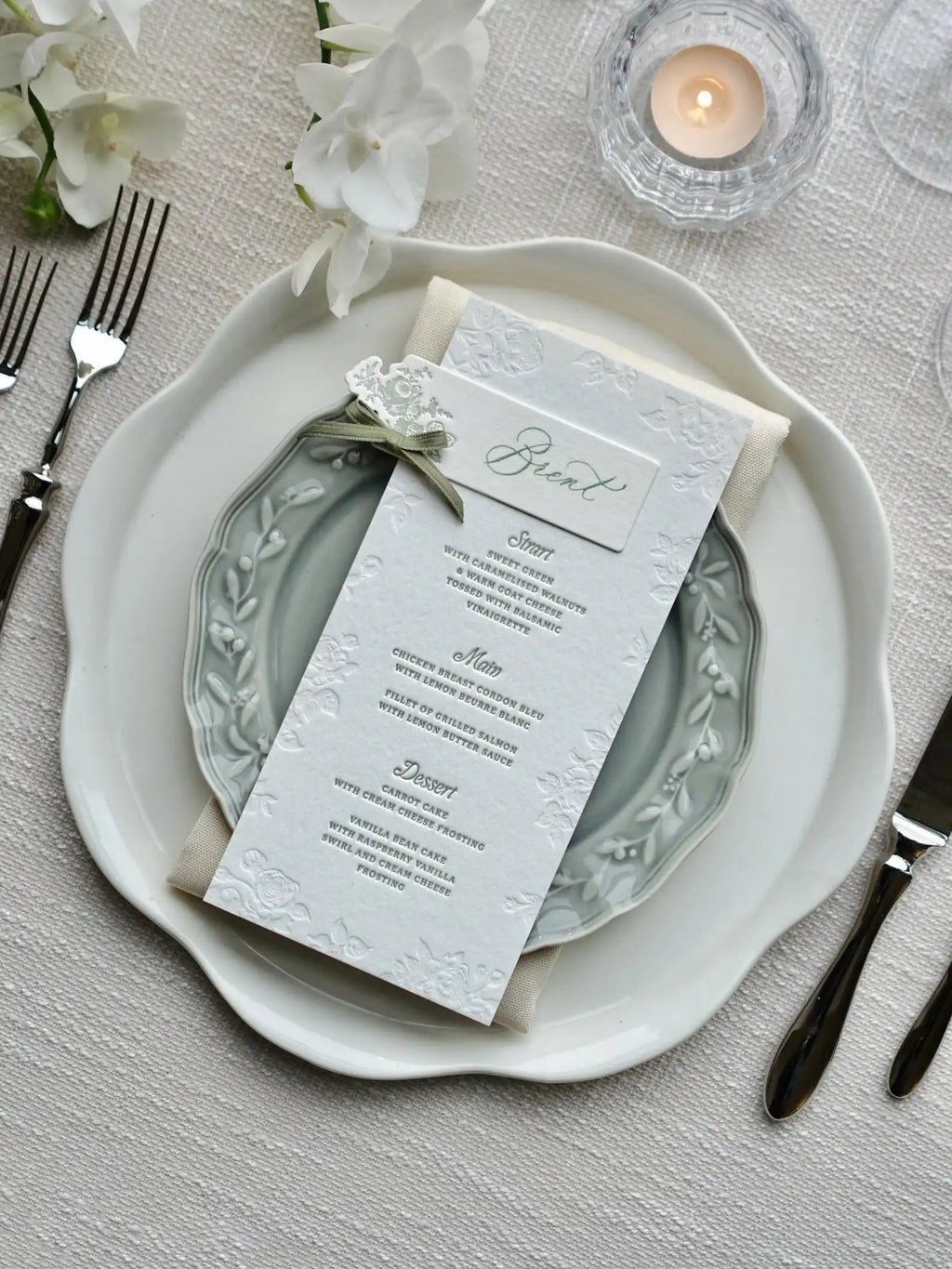 Menus de Casamento Letterpress Personalizados