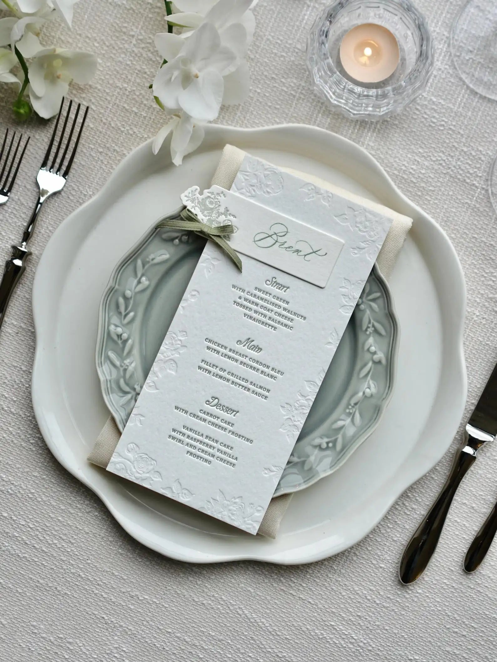 Menus de Casamento Letterpress Personalizados