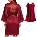 Robe Personalizado para Noiva – Com Nome e Data Bordados | Roupão de Cetim com Renda para Casamento