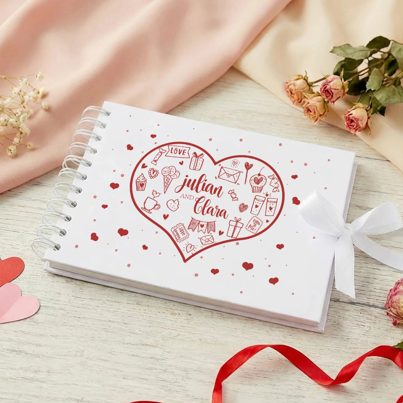Livro de Honra Personalizado A5 com Laço e Coração | Álbum de Recordações para Casais