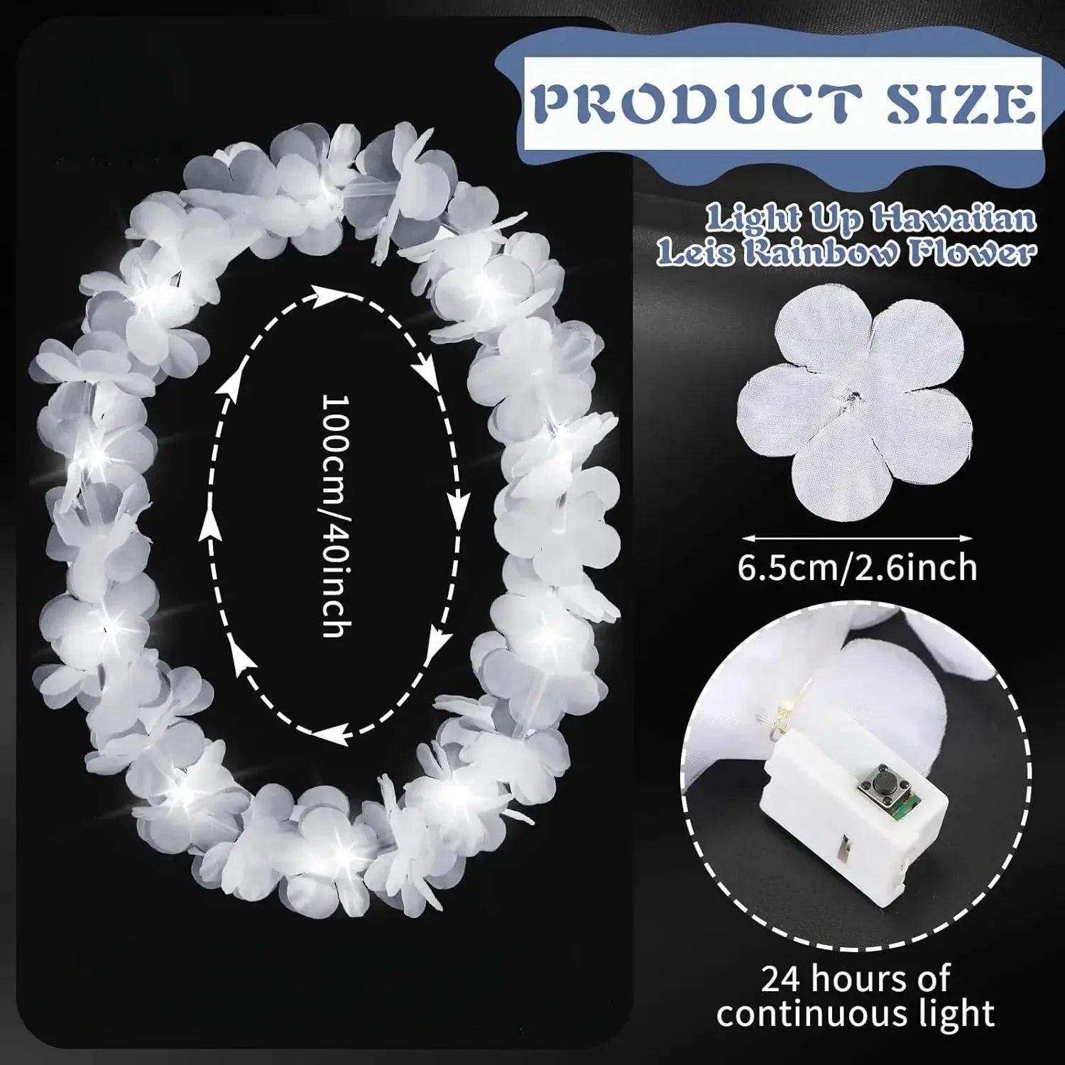 Conjunto de 24 Colares Havaianos LED Brancos – Iluminação para Festas e Eventos