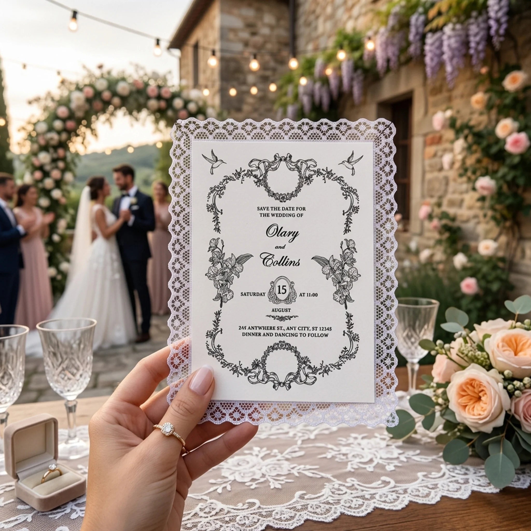 **Convites de Casamento Artesanais em Renda – Cartões Personalizados para Casamentos Modernos, Festas e Jantares Especiais**