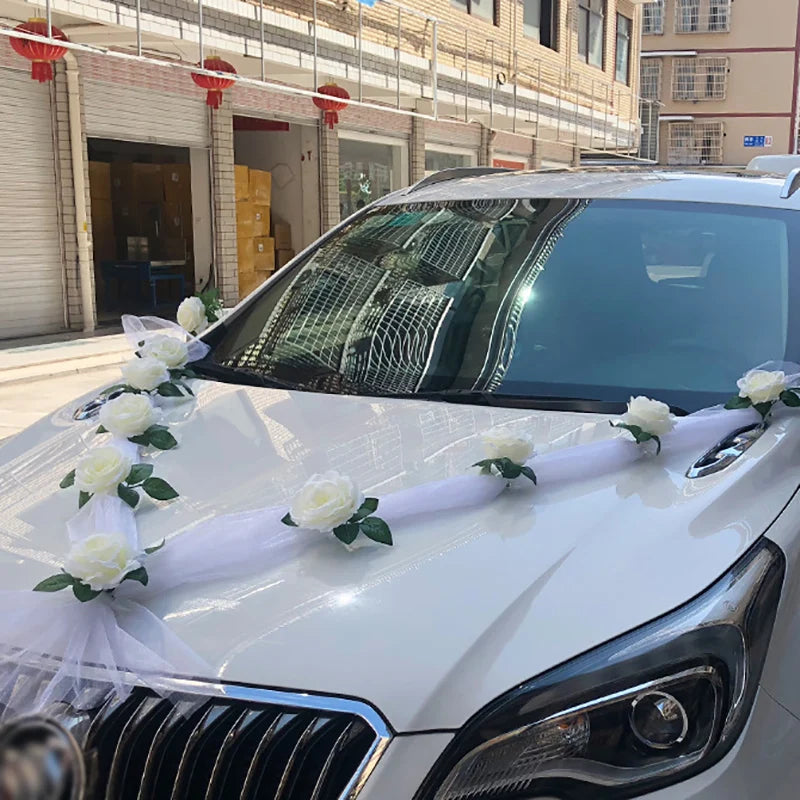Rosa Artificial Branca em Seda – Decoração para Carro de Casamento