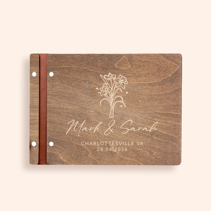 Livro de Honra em Madeira Personalizado A4/A5 | Álbum de Assinaturas, Fotografias e Recordações