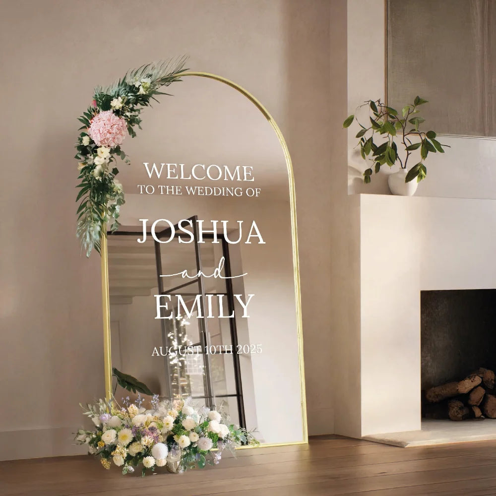 Autocolante Personalizado para Espelho de Casamento – Vinil Elegante para Boas-Vindas