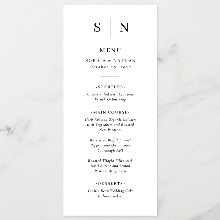 Menus de Casamento Personalizados com Caligrafia Elegante