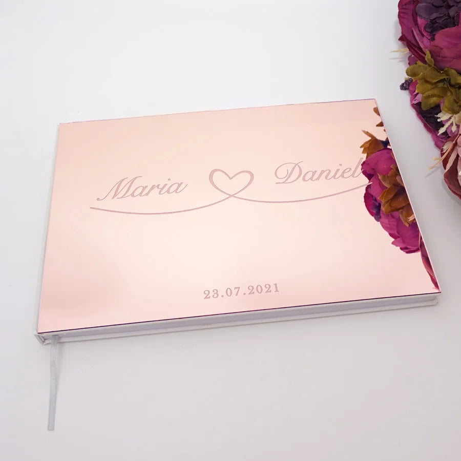Livro de Honra Personalizado com Capa Espelhada em Acrílico | Álbum Horizontal para Casamento