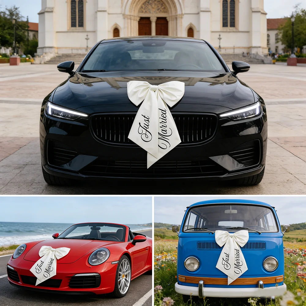 Laço “Just Married” para Carro de Casamento – Decoração Romântica para Noivos