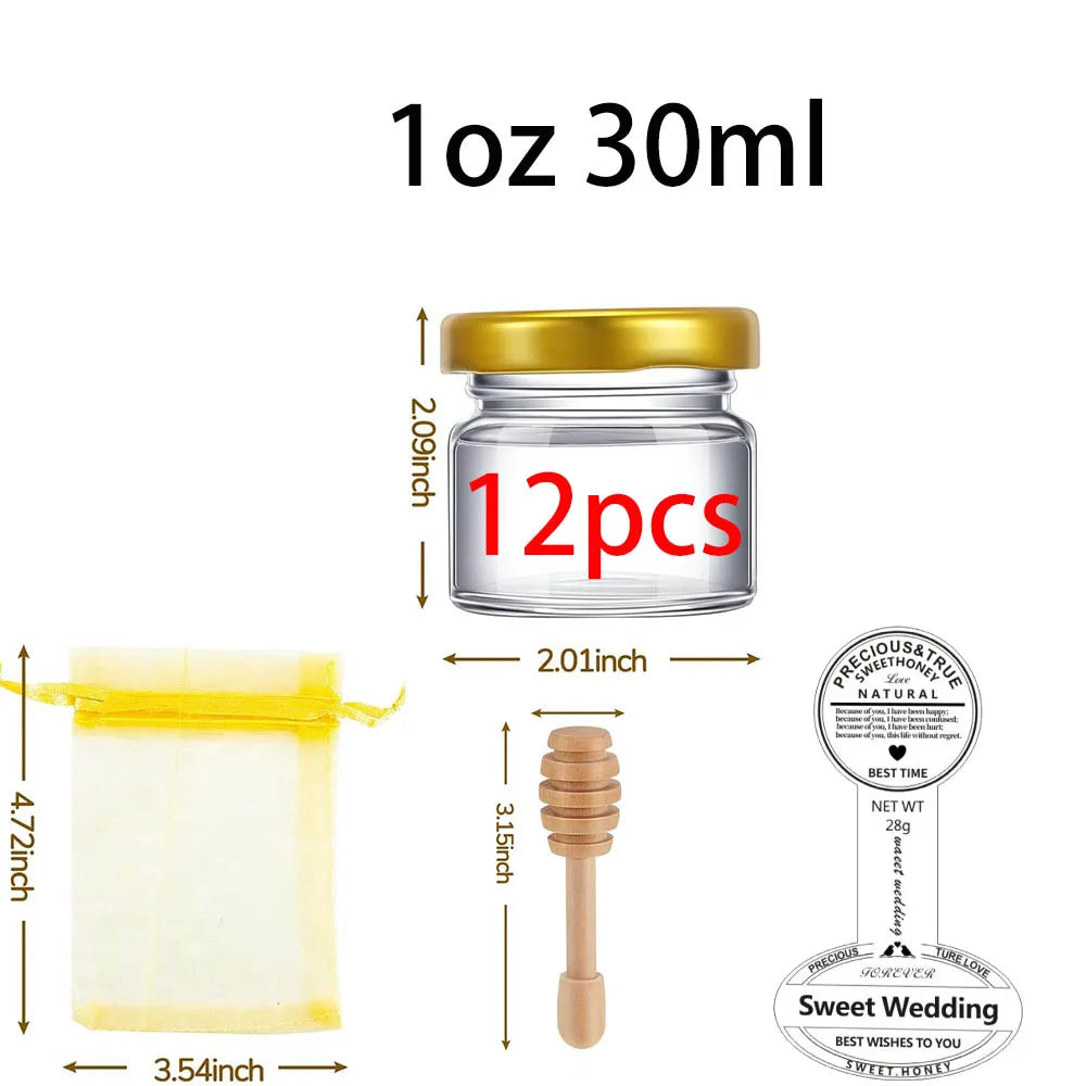 Mini Potes de Vidro para Mel Personalizados — Lembrança de Casamento (1 oz)