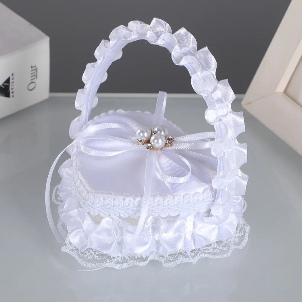 Conjunto Porta-Alianças e Cesto para Pétalas em Cetim