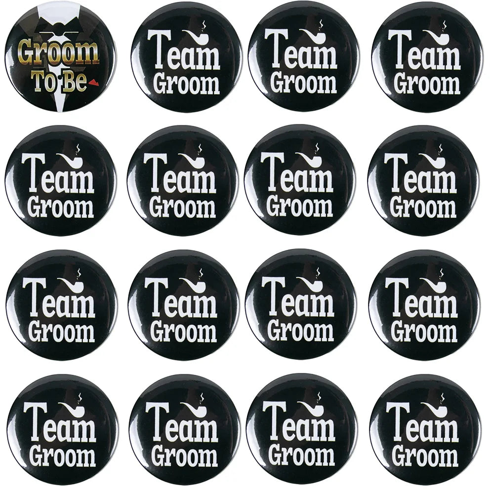 Pins "Groom to Be" e "Team Groom" – Distintivos para Despedida de Solteiro