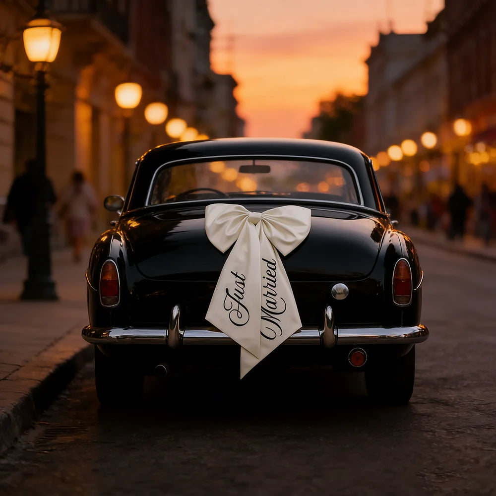 Laço “Just Married” para Carro de Casamento – Decoração Romântica para Noivos