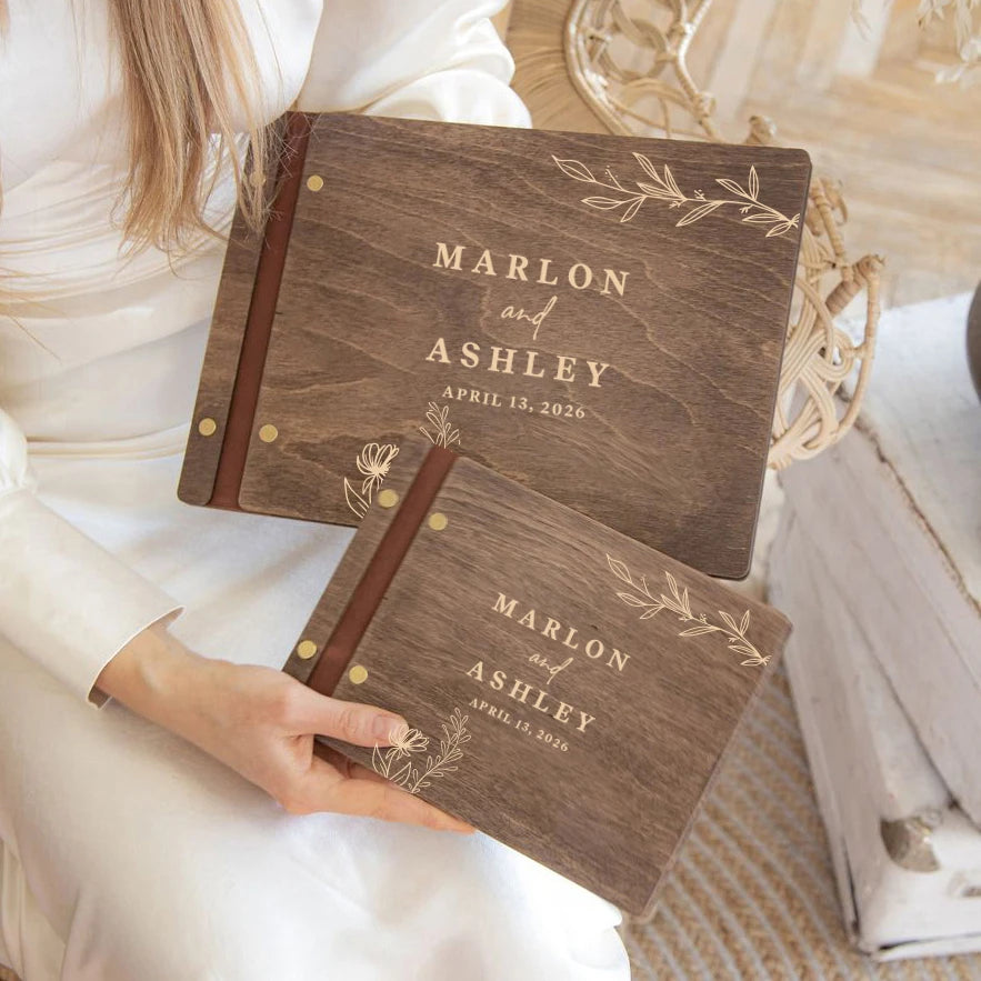 Livro de Honra em Madeira Personalizado A4/A5 | Álbum de Assinaturas, Fotografias e Recordações