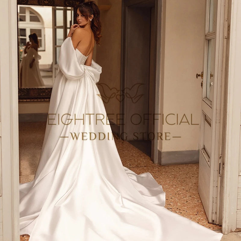 Vestido de Noiva Boho A-Line com Fenda Lateral e Decote Coração