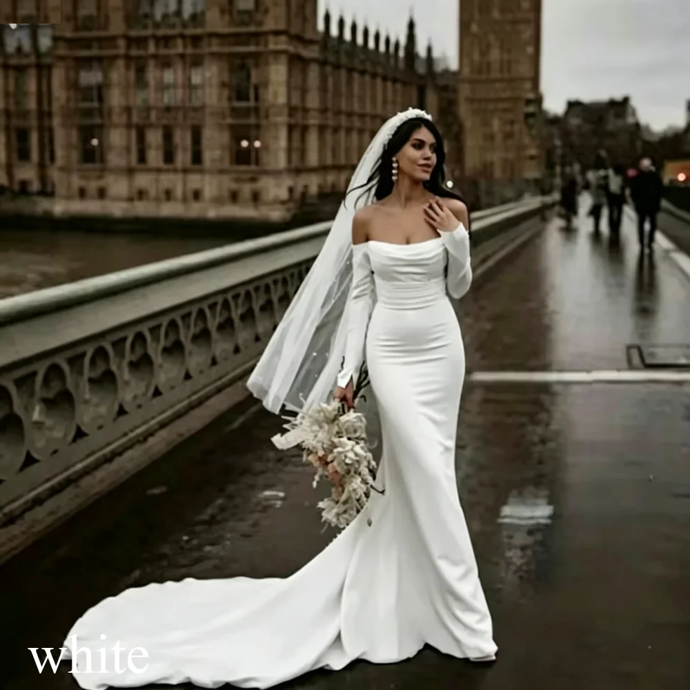Vestido de Noiva Sereia em Cetim com Mangas Ombro a Ombro