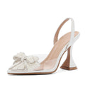 Sapatos de Noiva Transparentes com Laço em Pérolas