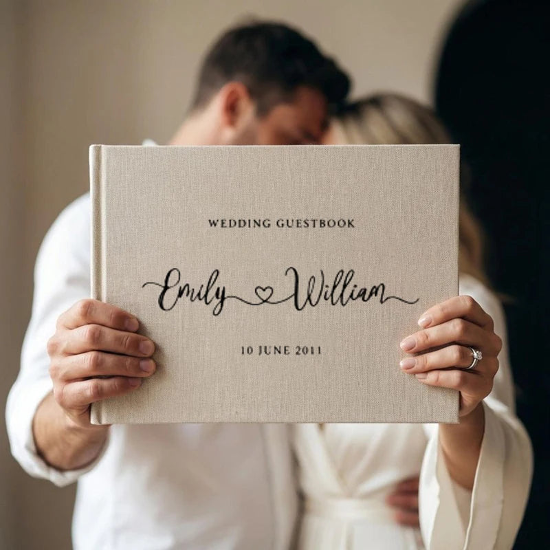 Livro de Honra em Linho Personalizado | Livro de Assinaturas para Casamento