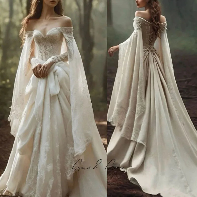 Vestido de Noiva Romântico A-Line em Renda com Decote Coração e Costas Abertas