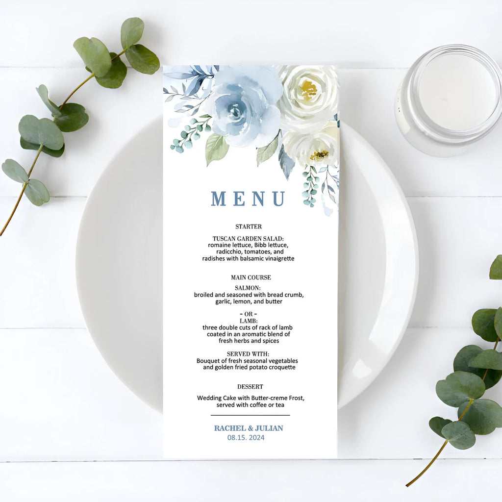Menus de Casamento Personalizados com Design Floral