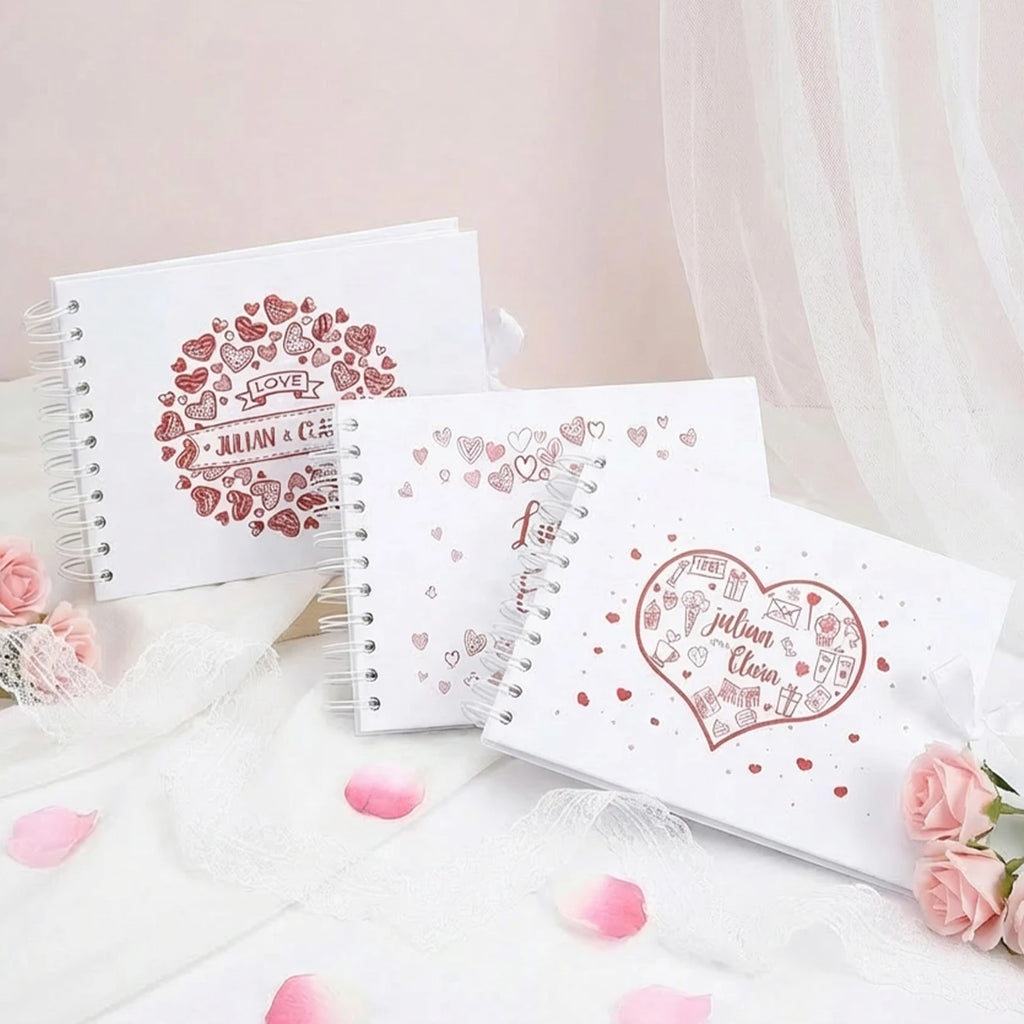 Livro de Honra Personalizado A5 com Laço e Coração | Álbum de Recordações para Casais