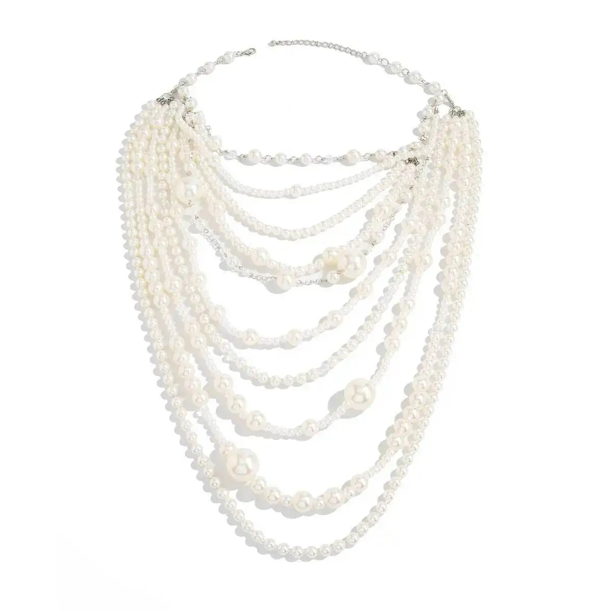 Colar Choker Multicamadas com Pérolas e Franjas