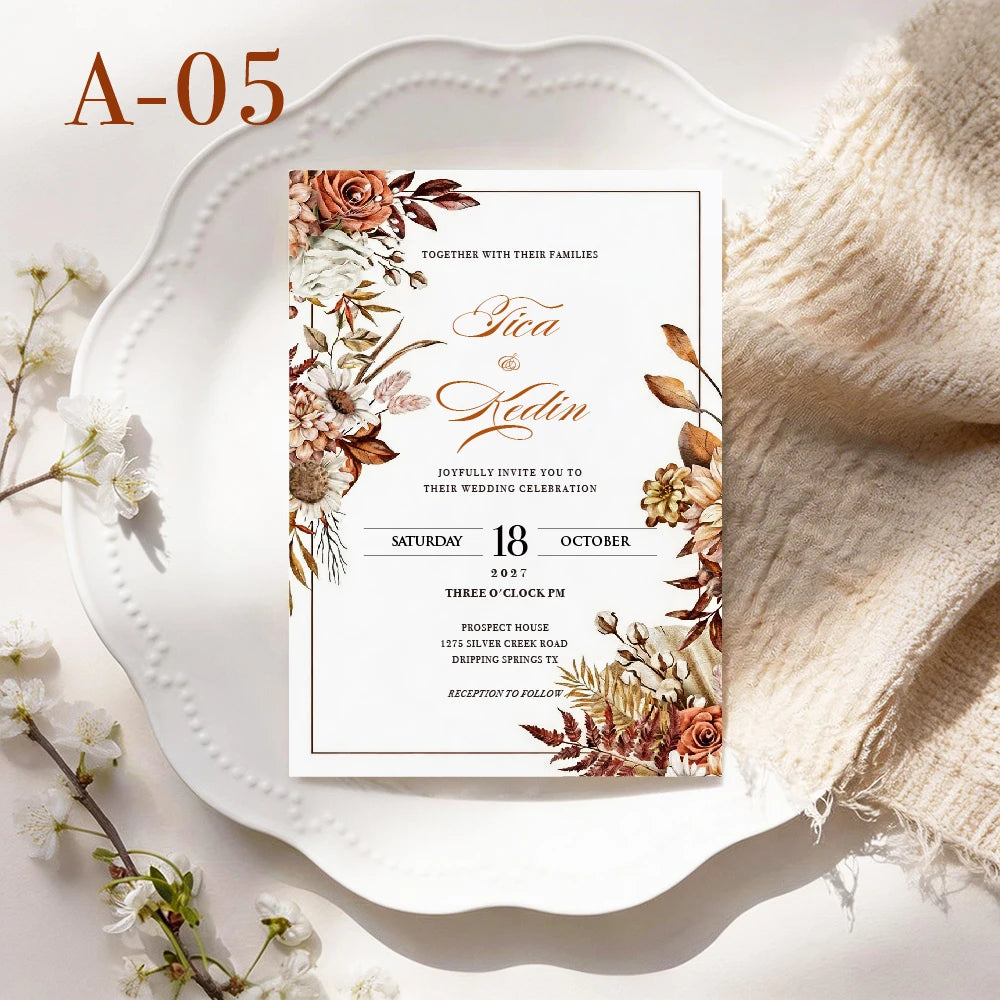 Convites de Casamento Personalizados Floral – 10 a 50 Unidades | Save the Date Premium