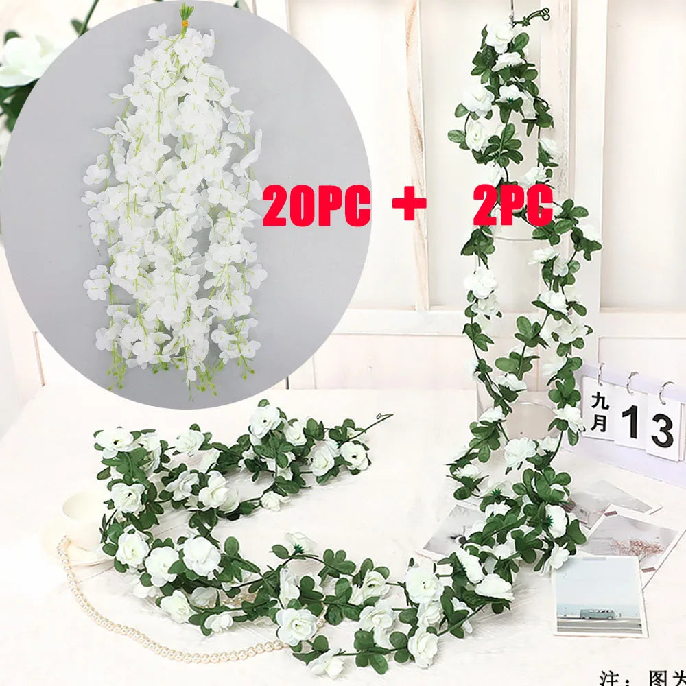 Conjunto de 22 Flores Pendentes Brancas – Rosas e Orquídeas para Parede e Casamento