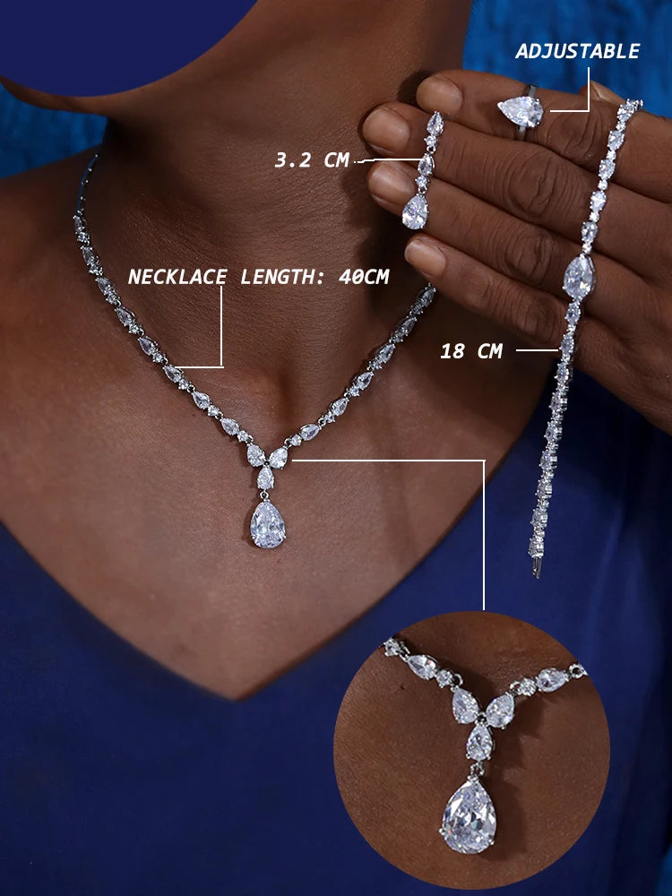 Conjunto de Joias de Noiva com Zircónias – Colar, Brincos, Pulseira e Anel