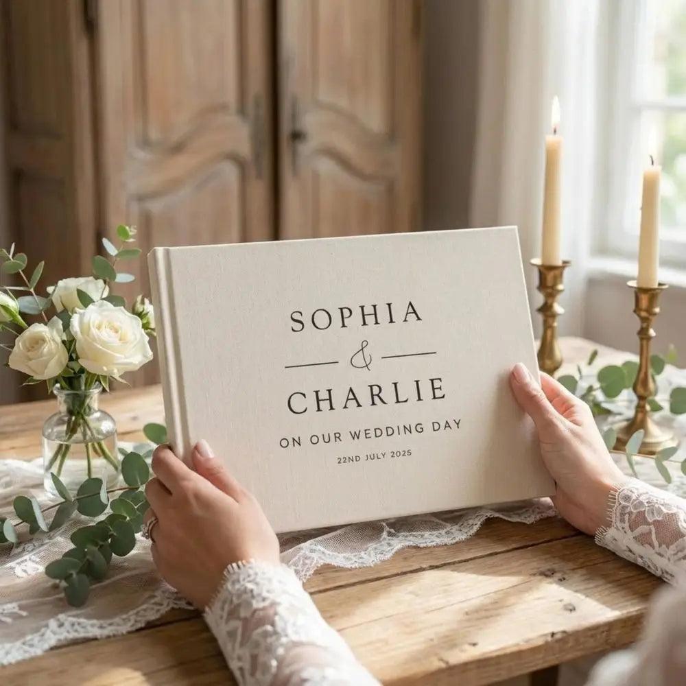 Livro de Honra em Linho Personalizado | Livro de Assinaturas para Casamento