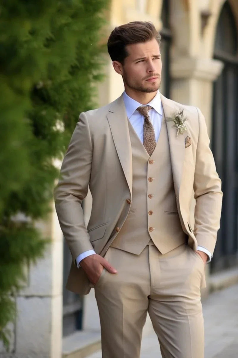 Fato Masculino Champagne – Conjunto de 3 Peças para Casamento e Eventos Formais