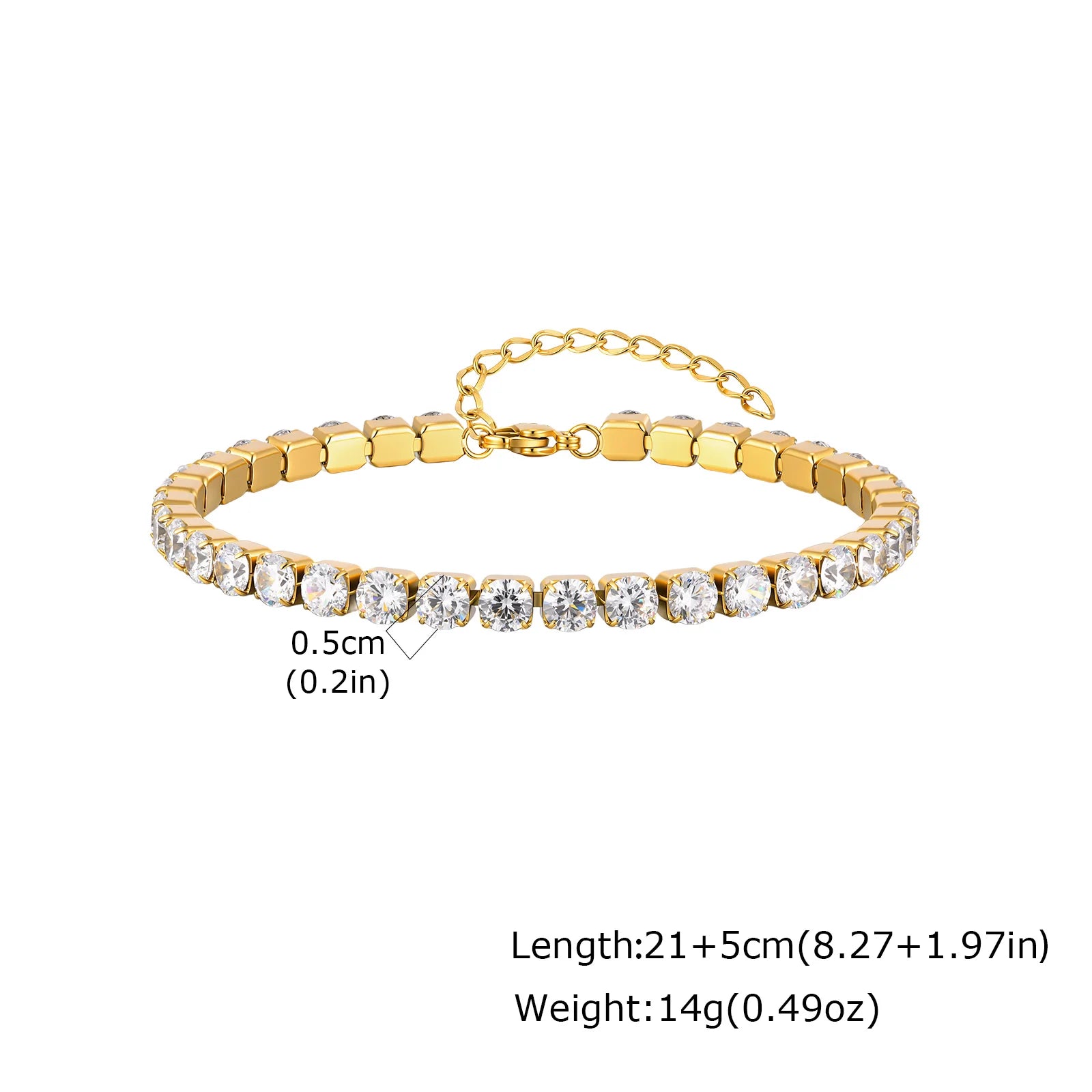 Tornozeleira Tennis com Zircónias – Aço Inoxidável Banhado a Ouro 18K