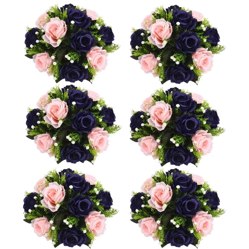 Conjunto de 6 Bolas Florais Artificiais com Rosas – Centros de Mesa para Casamentos