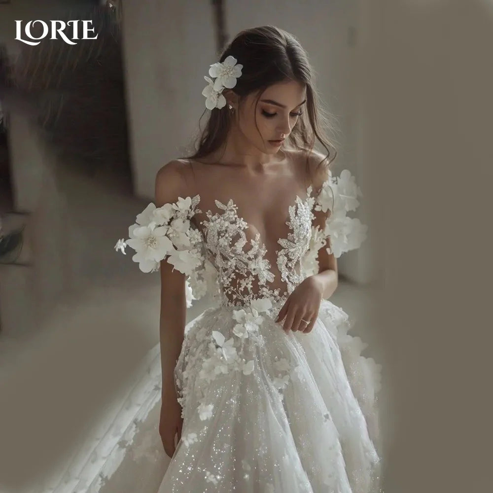 Vestido de Noiva Curto Vintage com Flores 3D e Decote Coração