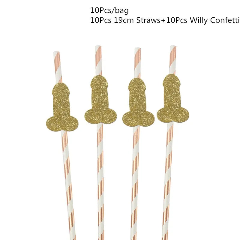 Kit de Decoração Divertido para Despedida de Solteira – Balão, Toppers, Palhinhas e Confettis