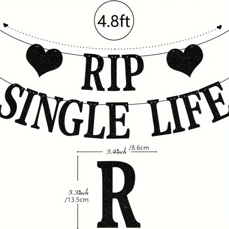 Banner "RIP Single Life" com Glitter – Decoração para Despedida de Solteira