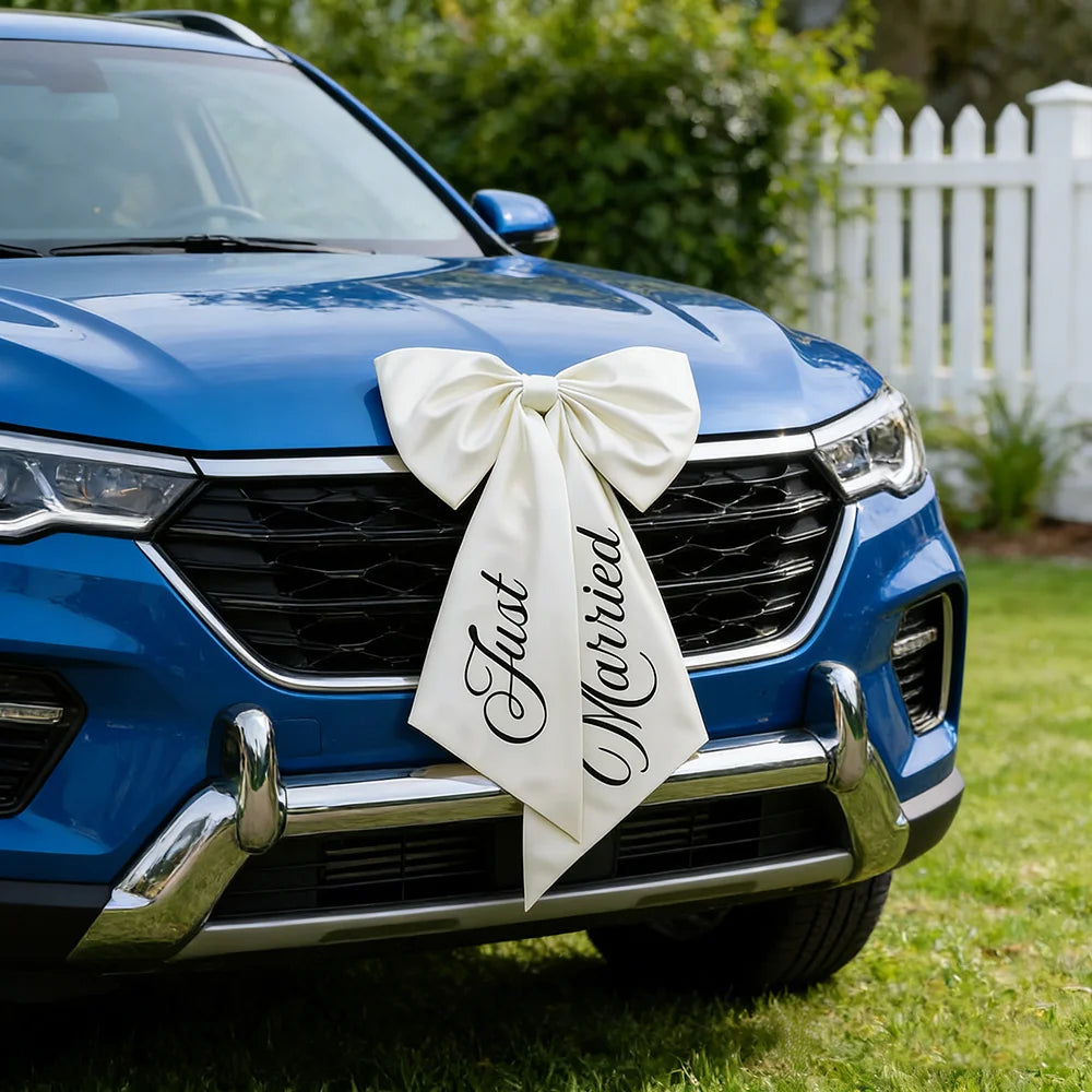 Laço “Just Married” para Carro de Casamento – Decoração Romântica para Noivos