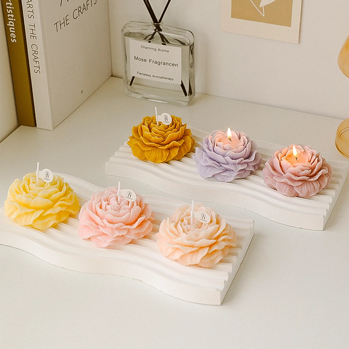 Vela Aromática 3D em Forma de Peónia para Decoração e Lembranças