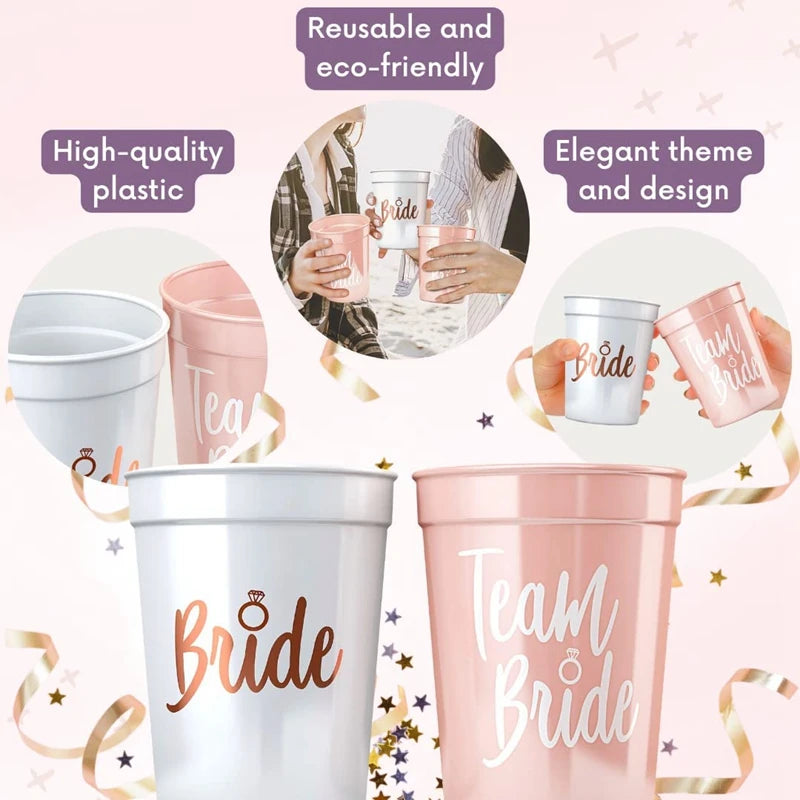 Copos "Bride & Team Bride" – Conjunto para Despedida de Solteira