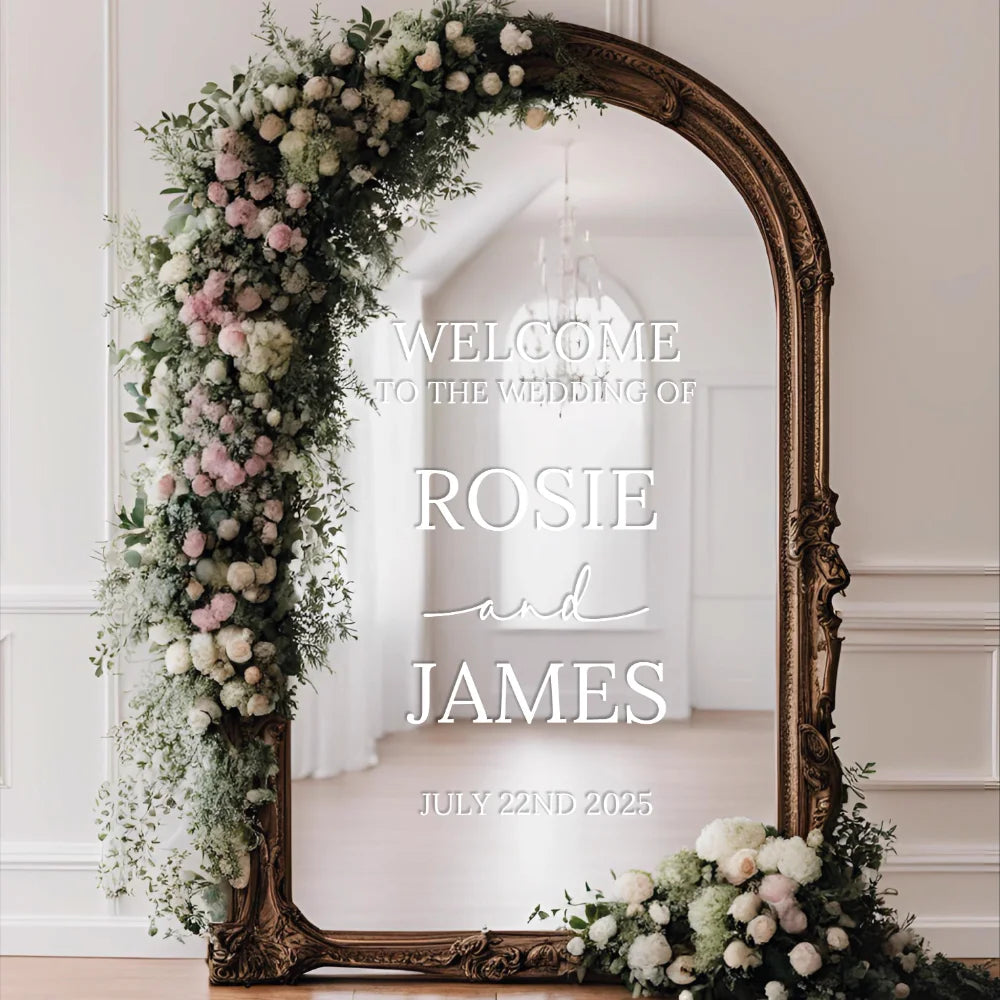 Autocolante Personalizado para Espelho de Casamento – Vinil Elegante para Boas-Vindas
