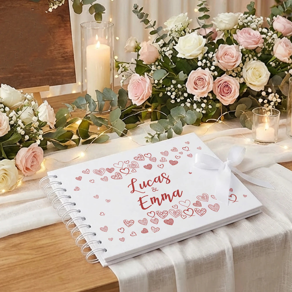 Livro de Honra Personalizado A5 com Laço e Coração | Álbum de Recordações para Casais