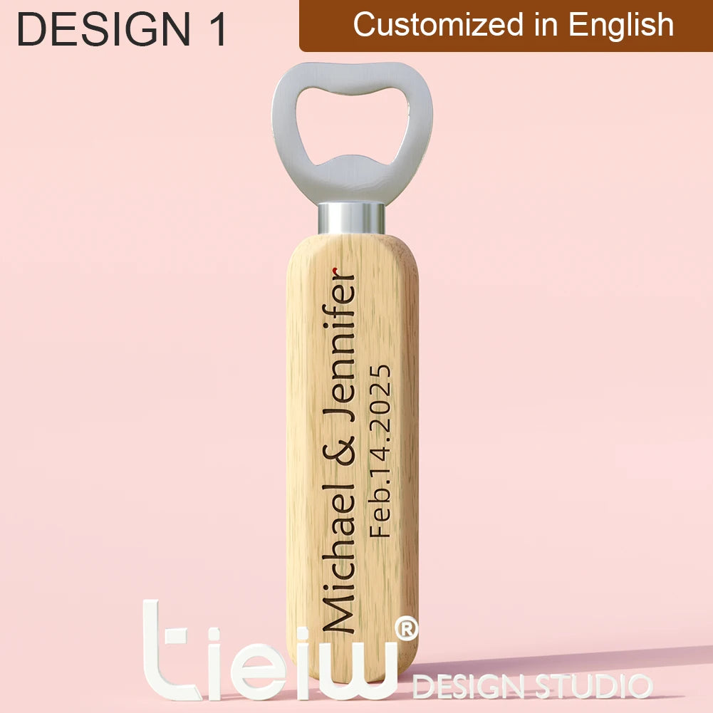 Abridores de Garrafa em Madeira Personalizados – Lembrança de Casamento (12 Peças)