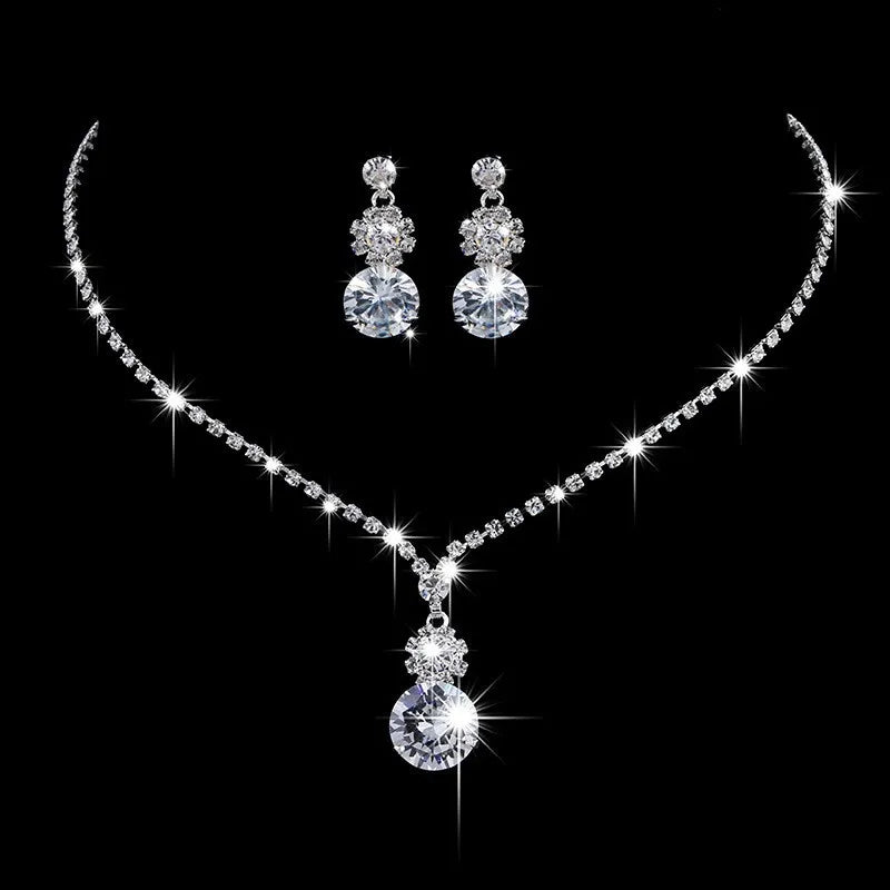 Conjunto de Joias de Noiva com Cristais – Colar e Brincos Elegantes