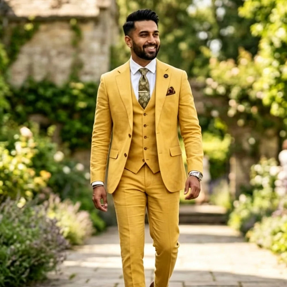 Fato Masculino Verde Sálvia em Linho