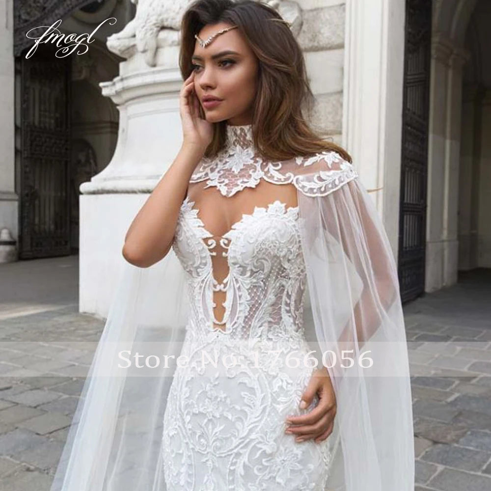 Vestido de Noiva Sereia em Renda com Decote Coração e Cauda Real