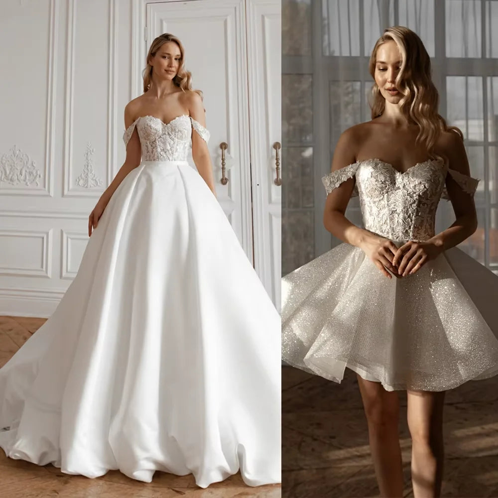 Vestido de Noiva 2 em 1 com Saia Removível e Brilho