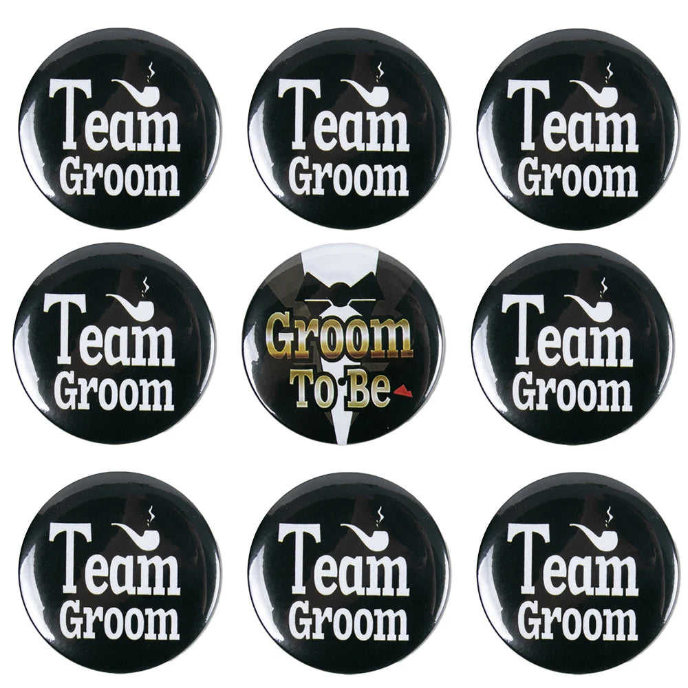 Pins "Groom to Be" e "Team Groom" – Distintivos para Despedida de Solteiro