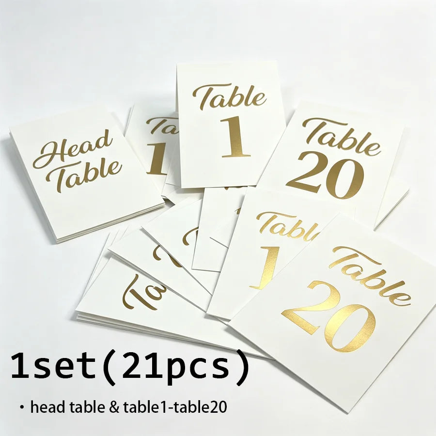 Cartões de Número de Mesa Dobráveis com Acabamento Dourado (Conjunto de 21)