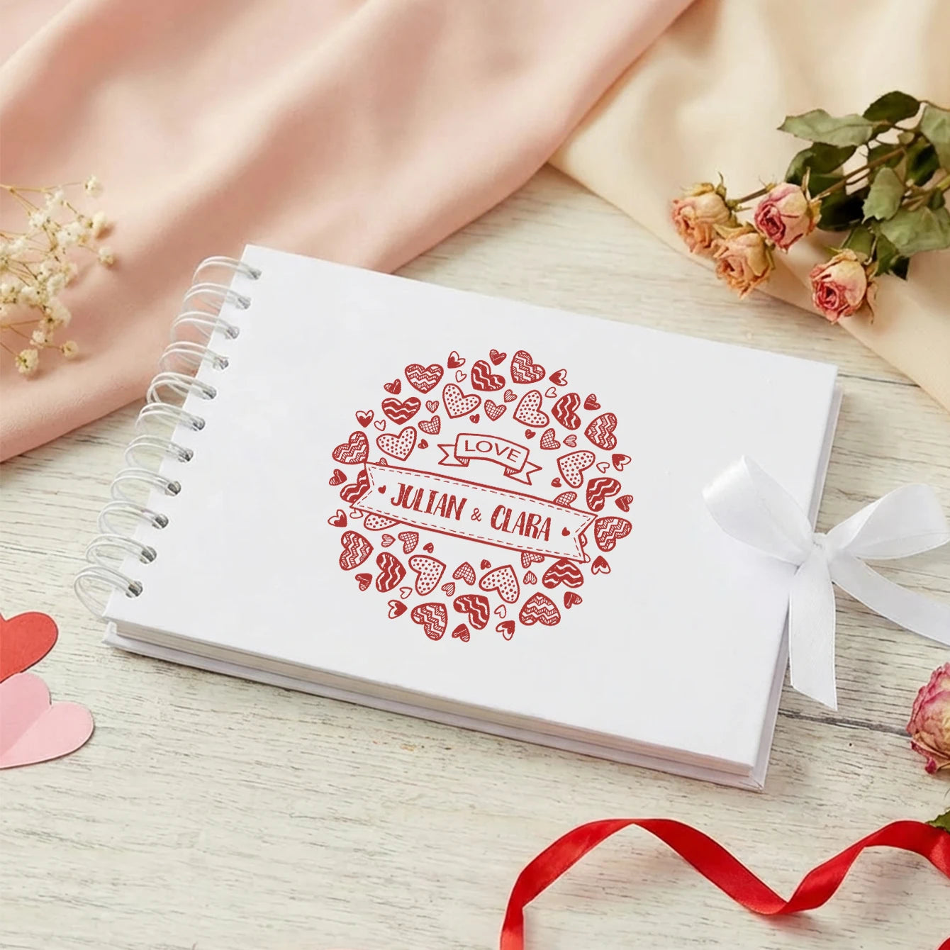 Livro de Honra Personalizado A5 com Laço e Coração | Álbum de Recordações para Casais