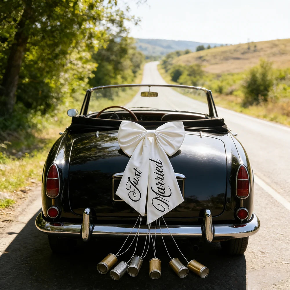 Laço “Just Married” para Carro de Casamento – Decoração Romântica para Noivos