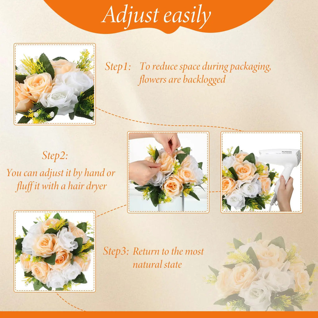 Conjunto de 6 Bolas Florais Artificiais com Rosas – Centros de Mesa para Casamentos